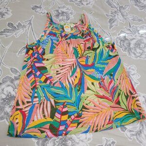Cynthia Rowley Colorful Print Linen Halter Style Sleeveless Tank Top Medium EUC